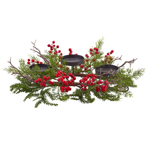 Nearly Natural 4887 Berry Pine Triple Candleabrum