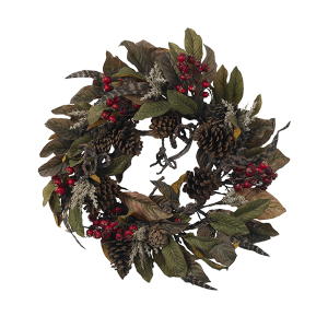 Nearly Natural 4901 24 Inch Pinecone Berry And Feather Wreath