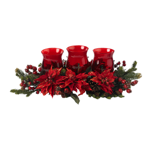 Nearly Natural 4914 Poinsettia And Berry Triple Candleabrum
