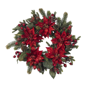 Nearly Natural 4919 24 Inch Poinsettia And Berry Wreath