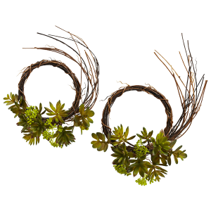 Nearly Natural 4957-S2 Mixed Succulent Wreath Set of 2