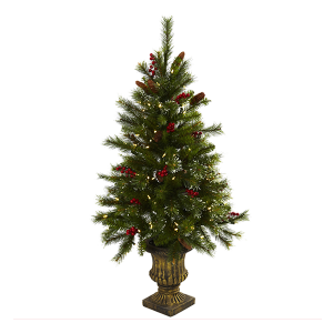 Nearly Natural 5371 4 Inch Christmas Tree With Berries Pine Cones LED Lights And Decorative Urn