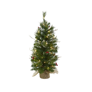 Nearly Natural 5442 3 Inch Christmas Tree With Clear Lights Berries And Burlap Bag