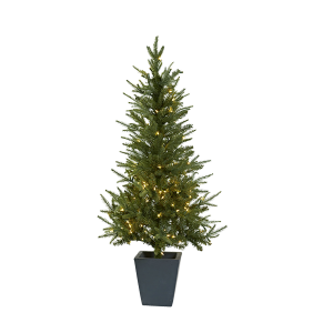 Nearly Natural 5443 4.5 Ft Christmas Tree With Clear Lights Decorative Planter