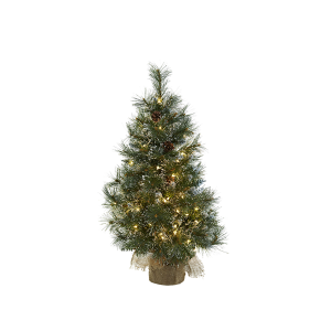 Nearly Natural 5444 3 Inch Christmas Tree With Clear Lights Frosted Tips Pine Cones Burlap Bag