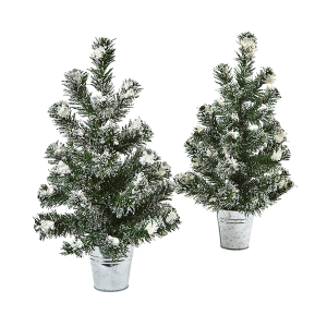 Nearly Natural 5473-S2 Snowy Pine Tree With Tin Set of 2
