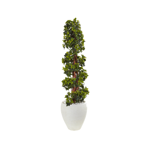 Nearly Natural 5850 4 Ft English Ivy Topiary Tree In White Oval Planter UV Resistant