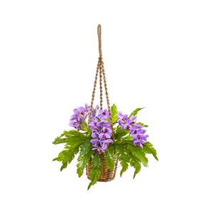 Nearly Natural 8346-PP 29” Phalaenopsis Orchid And Fern Artificial Plant In Hanging Basket