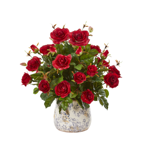 Nearly Natural 8639-RD 21” Garden Rose Artificial Plant In Decorative Vase