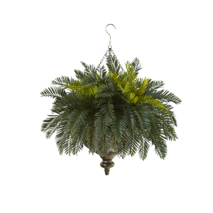 Nearly Natural 8802 Cycas Artificial Plant In Metal Hanging Bowl