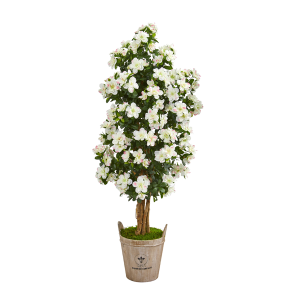 Nearly Natural 9458 59” Azalea Artificial Tree In Farmhouse Planter