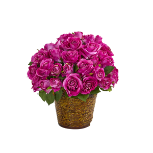 Nearly Natural A1098-PP Rose Artificial Arrangement In Basket Purple