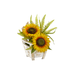 Nearly Natural A1103 Sunflower And Fern Artificial Arrangement In Chair Planter