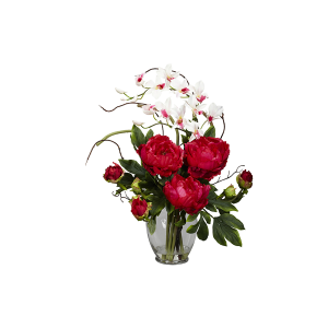 Nearly Naturals 1175-RD Peony And Orchid Silk Flower Arrangement