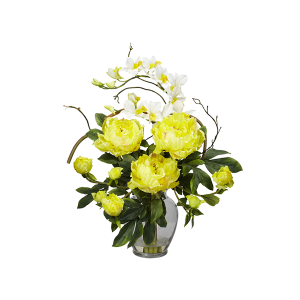 Nearly Naturals 1175-YL Yellow Peony And Orchid Silk Flower Arrangement