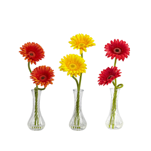 Nearly Naturals 1248-A1 Gerber Daisy With Bud Vase Set of 3