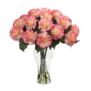 Nearly Naturals 1403-CP Cream Pink Blooming Carnation Arrangement With Vase