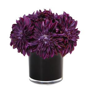 Nearly Naturals 1471-PP Dahlia Mum In Black Glossy Cylinder