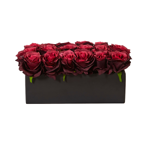 Nearly Naturals 1487-BG Burgundy Roses In Rectangular Planter