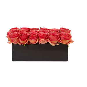 Nearly Naturals 1487-DP Dark Pink Roses In Rectangular Planter