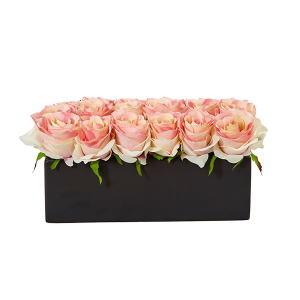 Nearly Naturals 1487-LP Light Pink Roses In Rectangular Planter