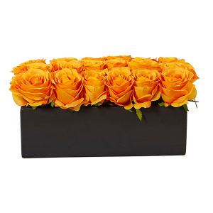 Nearly Naturals 1487-OY Orange Yellow Roses In Rectangular Planter