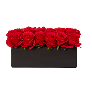Nearly Naturals 1487-RD Red Roses In Rectangular Planter