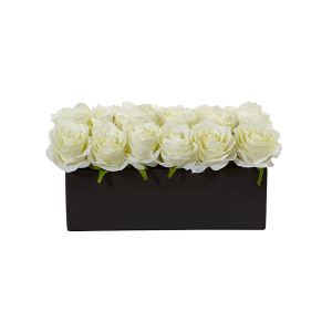 Nearly Naturals 1487-WH White Roses In Rectangular Planter