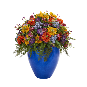 Nearly Naturals 1553 Giant Mixed Floral Artificial Arrangement In Blue Vase