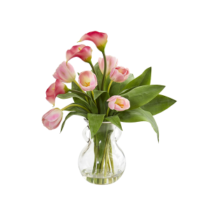 Nearly Naturals 1726-PK Pink Calla Lily And Tulips Artificial Arrangement In Decorative Vase