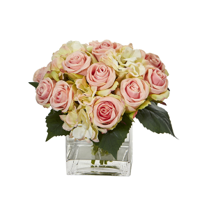 Nearly Naturals 1838 Rose And Hydrangea Bouquet Artificial Arrangement In Vase