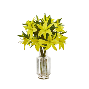 Nearly Naturals 1868-YL Yellow Lilly Artificial Arrangement In Glass Vase