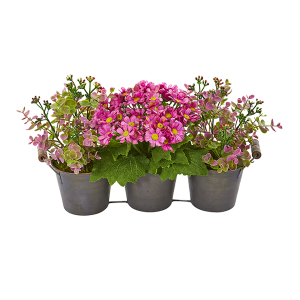 Nearly Naturals 1892 Triple Potted Daisy And Eucalyptus Artificial Arrangement In Metal Planter