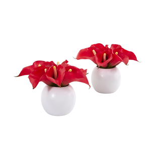 Nearly Naturals 1998-S2-RD Red Calla Lily Artificial Arrangement In White Vase