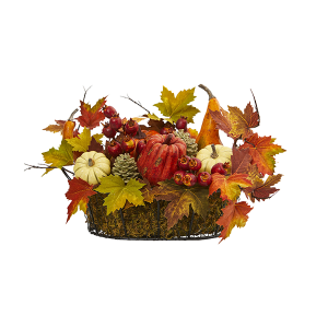 Nearly Naturals 4161 Pumpkin Gourd Berry And Maple Leaf Artificial Arrangement