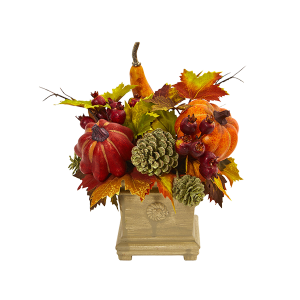 Nearly Naturals 4162 Pumpkin Gourd Berry And Maple Leaf Artificial Arrangement