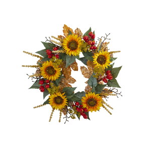 Nearly Naturals 4275 27 Inch Sunflower Berry Artificial Wreath