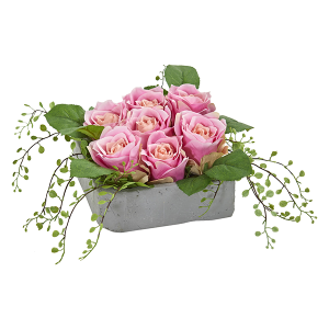 Nearly Naturals 4288 Rose Artificial Arrangement In Square Ceramic Vase