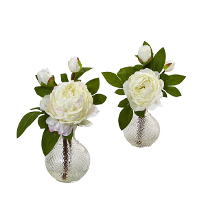 Nearly Naturals 4576-S2 11 Inch Peony With Vase Set of 2