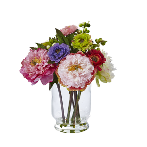 Nearly Naturals 4586 Peony And Mum In Glass Vase