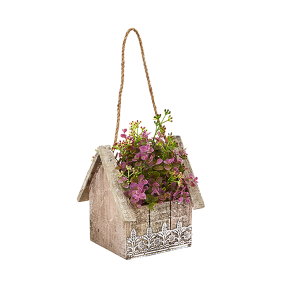 Nearly Naturals 6302 Sedum And Eucalyptus Artificial Plant In Birdhouse Hanging Basket