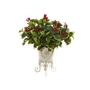 Nearly Naturals 8530 Variegated Holly Artificial Plant In Metal Planter