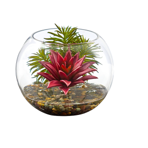 Nearly Naturals 8589 Mixed Succulent Artificial Plant In Round Glass Vase