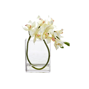 Nearly Naturals A1023-WH Cymbidium Orchid Artificial In Glass Vase