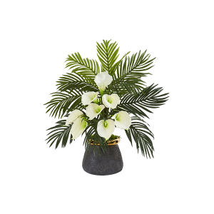 Nearly Naturals A1036-CR Calla Lilly And Areca Palm Artificial Arrangement In Stoneware Vase