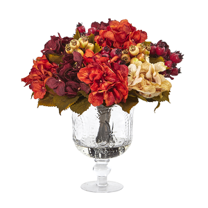 Nearly Naturals A1053 Autumn Hydrangea Berry Artificial Arrangement In Glass Urn