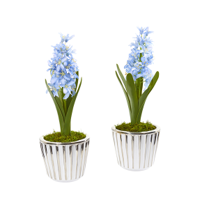 Nearly Naturals A1105-S2 13 Inch Hyacinth Artificial Arrangement In White Vase With Silver Trimming Set of 2