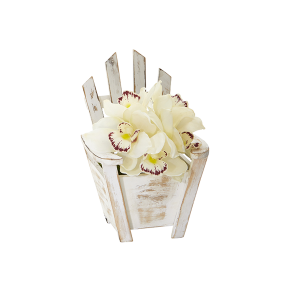 Nearly Naturals A1107-WH White Cymbidium Orchid Artificial Arrangement In Chair Planter