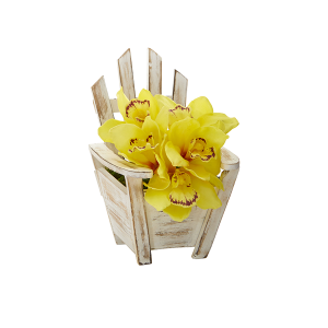 Nearly Naturals A1107-YL Yellow Cymbidium Orchid Artificial Arrangement In Chair Planter