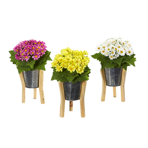 Nearly Naturals A1111-S3 11 Inch Daisy Artificial Arrangement In Tin Vase Set of 3
